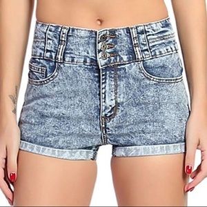 High waisted acid wash jean shorts